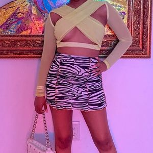 Black Zebra Contrast Seam Mini Skirt